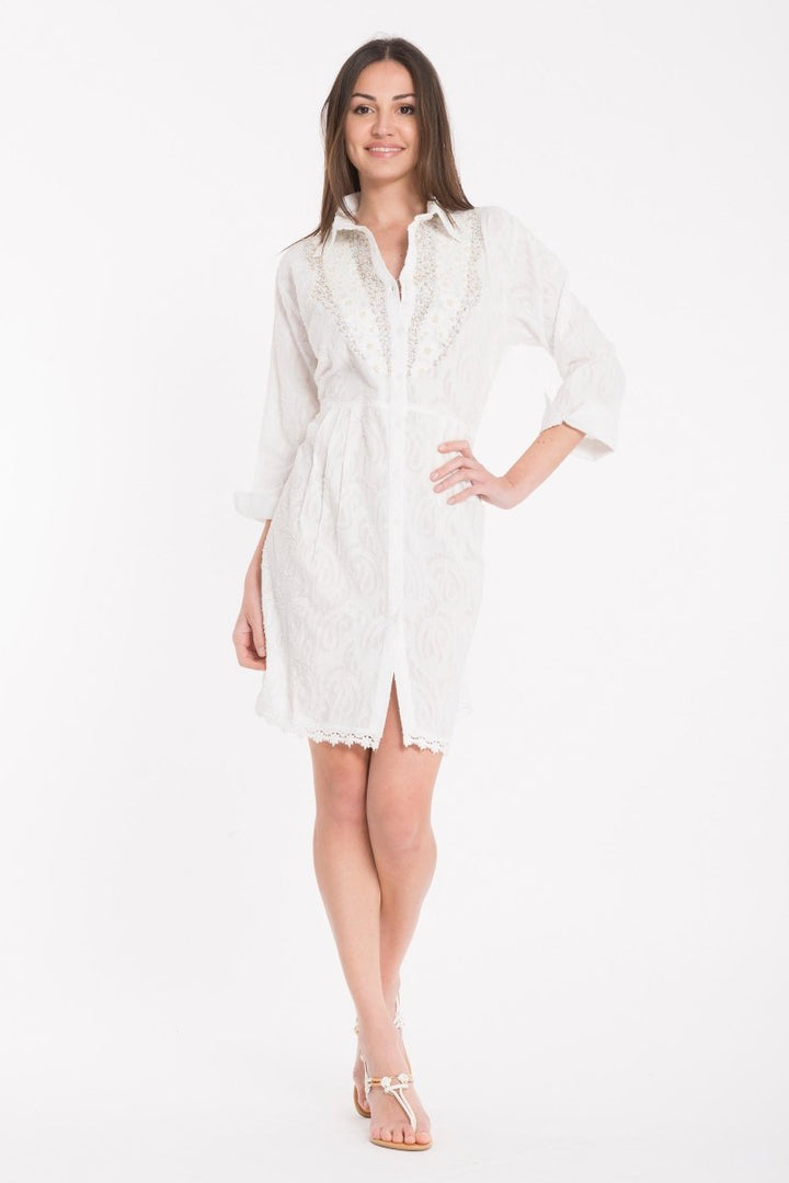 ABITO CAMICIA RICAMI- DB22-009 - #Moda Mare Positano#